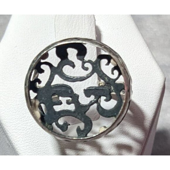 Jewelry - Vintage Sterling Silver Floral Scroll Concave Ring Size 7 1/2